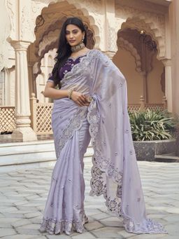 Odette - Light Purple Silk Blend Embellished Elegant Saree with Unstitched Blouse