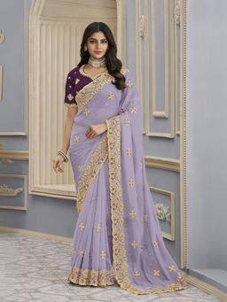Odette - Lavender Georgette Embellished Elegant Saree with Unstitched Blouse
