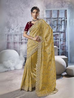 Odette - Yellow Georgette Embellished Elegant Saree with Unstitched Blouse