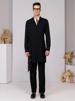S&N by Shantnu Nikhil - Black Neo-Draped Kurta