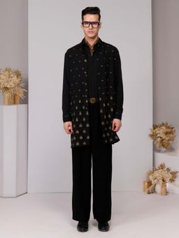 S&N by Shantnu Nikhil - Navy Blue Crest Embroidery Kurta