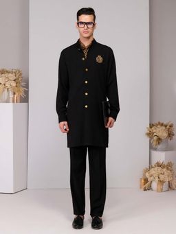 S&N by Shantnu Nikhil - Black Crested Shirt Kurta