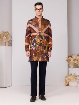 S&N by Shantnu Nikhil - Regalia Printed Silk Twill Kurta - Multi-Color