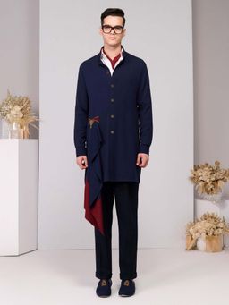S&N by Shantnu Nikhil - Navy Blue Neo-Draped Kurta