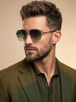 IRUS - Men 100% Uv Protected Aviator Green Lens Sunglasses (60)