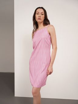 FABLE STREET - Polyester Shift Sleeveless Vertical Stripes Dress
