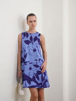 FABLE STREET - Satin Floral Shift Sleeveless Round Neck Dress
