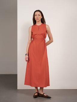 FABLE STREET - Pure Cotton A-Line Sleeveless Round Neck Cut-Out Dress