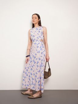 FABLE STREET - Viscose Floral A-Line Sleeveless Round Neck Dress