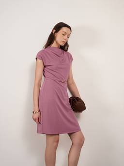 FABLE STREET - Polyester Knit Shift Cap Sleeve Cowl Neck Dress