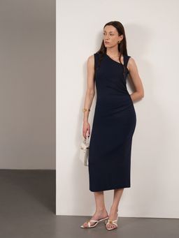 FABLE STREET - Poly Knit Bodycon Sleeveless One Shoulder Ruched Dress