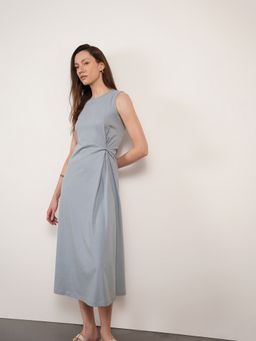 FABLE STREET - Pure Cotton A-Line Sleeveless Round Neck Twist Front Dress