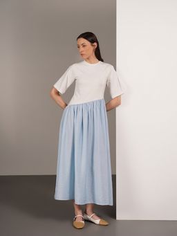 FABLE STREET - Knit Fit And Flare Half Sleeves Crew Neck Dress