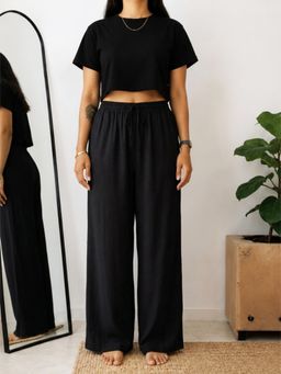Stylum - Women's Black Solid Wide Leg Rayon Flex Trouser