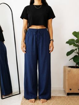 Stylum - Women's Blue Solid Wide Leg Rayon Flex Trouser