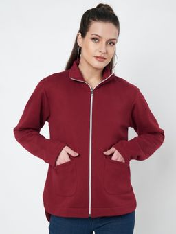 BRINNS - Women Fleece Open Front Jacket Maroon