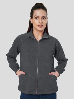 BRINNS - Women Mock Collar Solid Fleece Casual Jacket Charcoal