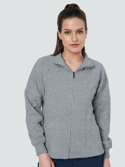BRINNS - Women Mock Collar Solid Fleece Casual Jacket Grey