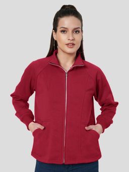 BRINNS - Women Mock Collar Solid Fleece Casual Jacket Maroon