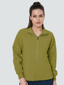 BRINNS - Women Mock Collar Solid Fleece Casual Jacket Olive