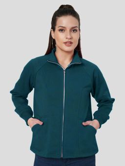 BRINNS - Women Mock Collar Solid Fleece Casual Jacket Teal