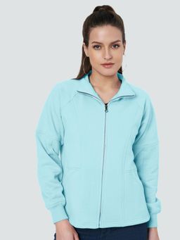 BRINNS - Women Mock Collar Solid Fleece Casual Jacket Turquoise