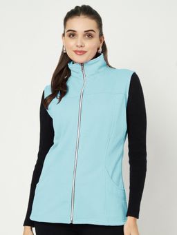BRINNS - Women Solid Mock Collar Tailored Jacket Turquoise