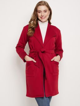 BRINNS - Longline Fleece Overcoats with Belt Maroon