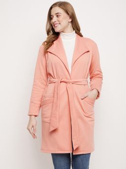BRINNS - Longline Fleece Overcoats with Belt Peach