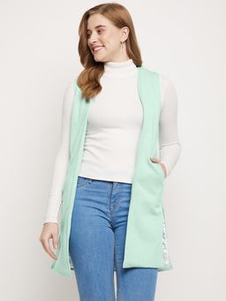 BRINNS - Women Sleeveless Longline Open Front Shrug Green