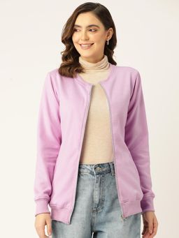 BRINNS - Women Collarless Solid Fleece Casual Jacket Lavender