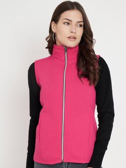 BRINNS - Mock Collar Sleeveless Fleece Tailored Jacket Magenta