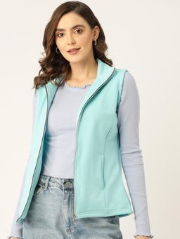 BRINNS - Mock Collar Sleeveless Fleece Tailored Jacket Turquoise