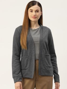 BRINNS - Women Fleece Collarless Open Front Shrug Charcoal