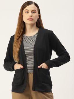 BRINNS - Women Fleece Collarless Open Front Shrug Black
