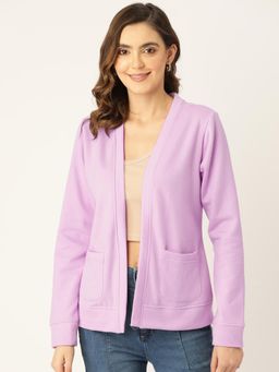 BRINNS - Women Fleece Collarless Open Front Shrug Lavender