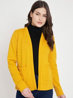 BRINNS - Women Fleece Collarless Open Front Shrug Yellow