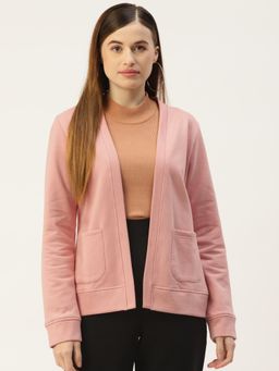 BRINNS - Women Fleece Collarless Open Front Shrug Pink