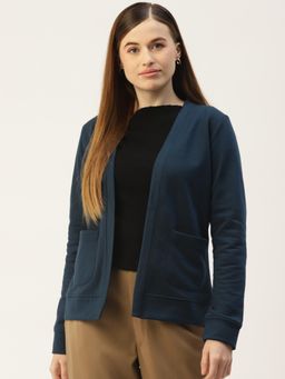 BRINNS - Women Fleece Collarless Open Front Shrug Teal