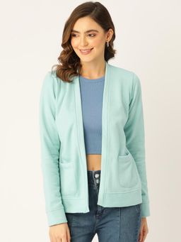 BRINNS - Women Fleece Collarless Open Front Shrug Turquoise