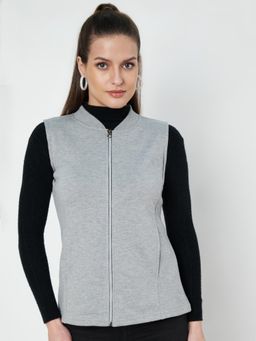 BRINNS - Mandarin Collar Sleeveless Fleece Zip Detail Tailored Jacket Grey