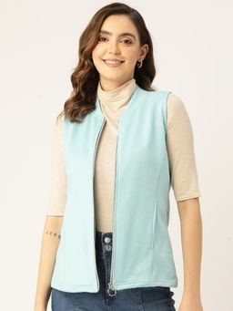 BRINNS - Mandarin Collar Sleeveless Fleece Zip Detail Tailored Jacket Turquoise