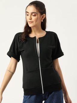 BRINNS - Short Sleeves Collarless Tailored Jacket Black