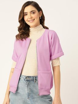 BRINNS - Short Sleeves Collarless Tailored Jacket Lavender