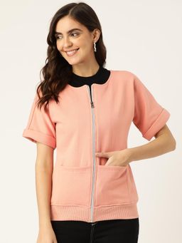 BRINNS - Short Sleeves Collarless Tailored Jacket Pink