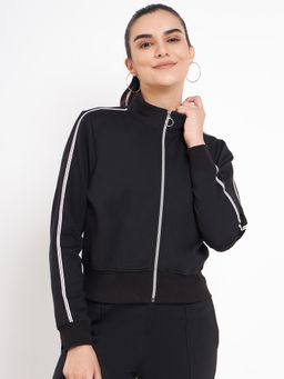 BRINNS - Women Mock Collar Solid Fleece Casual Jacket Black