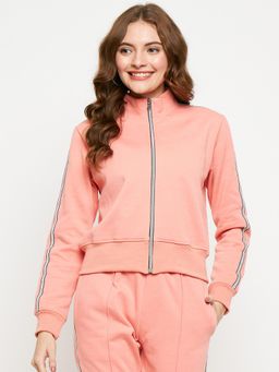 BRINNS - Women Mock Collar Solid Fleece Casual Jacket Pink