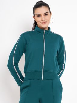 BRINNS - Women Mock Collar Solid Fleece Casual Jacket Teal