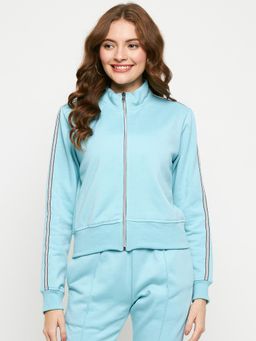 BRINNS - Women Mock Collar Solid Fleece Casual Jacket Turquoise