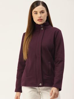 BRINNS - Women Mock Collar Long Sleeves Jacket Burgundy